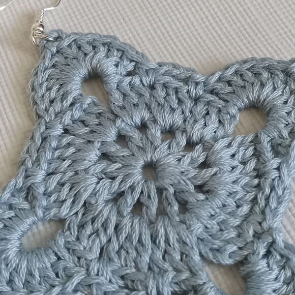 Handmade Light Blue Embroidery Floss Crochet Lightweight Dangle Style Earrings - Picture 5 of 10